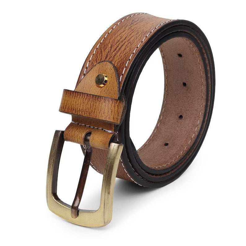 Antique Brass & Full Grain Leather Belt: The Artisan Tan