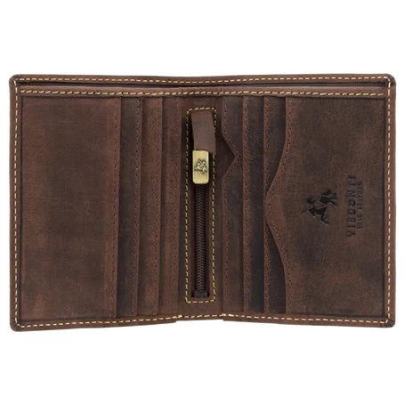 Arrow Slim Leather Wallet with Zip - Hunters Collection (RFID Protected) - Oil Brown