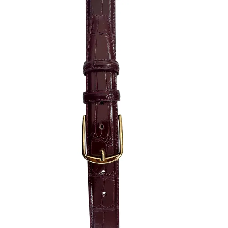 Luxury burgundy crocodile-embossed leather belt with gold-tone buckle - Italian style