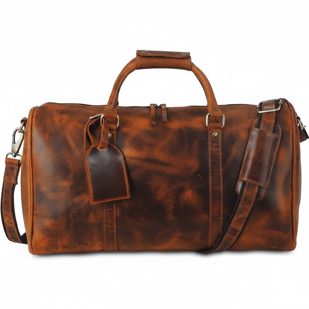 Large Buffalo Leather Voyager Duffle Bag - Durable Weekend Travel Bag for Men